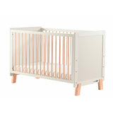Patut din lemn bebe, 120x60 cm, Transformabil, Cu bariera de siguranta, Din lemn de pin si mdf, Cu sina speciala pentru dentitie, Stabil si rezistent, White, FreeON, Ava