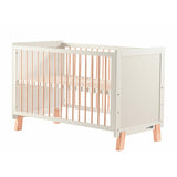 Patut din lemn bebe, 120x60 cm, Transformabil, Cu bariera de siguranta, Din lemn de pin si mdf, Cu sina speciala pentru dentitie, Stabil si rezistent, White, FreeON, Ava