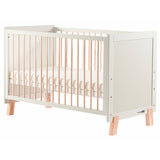 Patut din lemn bebe, 120x60 cm, Transformabil, Cu bariera de siguranta, Din lemn de pin si mdf, Cu sina speciala pentru dentitie, Stabil si rezistent, White, FreeON, Ava