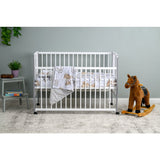 Patut din lemn bebe, 120x60 cm, Cu laterala culisanta, Din lemn de pin, Stabil si rezistent, Inaltime saltea reglabila pe 3 nivele, Laterala cu 3 bete detasabile, EN716-1, EN716-2, Alb, Qmini, Maya + Saltea 12 cm