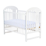 Patut din lemn bebe, 120x60 cm, Cu laterala culisanta, Din lemn de pin, Stabil si rezistent, Inaltime saltea reglabila pe 3 nivele, Laterala cu 3 bete detasabile, EN716-1, EN716-2, Alb, Qmini, Julia II, Elefantel