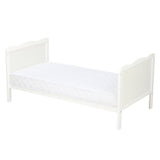 Patut din lemn bebe, 120x60 cm, Cu sina speciala pentru dentitie, Multifunctional, EN716-1, EN716-2, Alb, Qmini, Julia + Saltea 10 cm