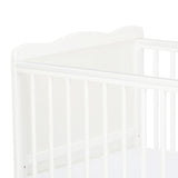 Patut din lemn bebe, 120x60 cm, Cu sina speciala pentru dentitie, Multifunctional, EN716-1, EN716-2, Alb, Qmini, Julia + Saltea 12 cm