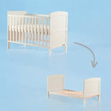 Patut din lemn bebe, 120x60 cm, Transformabil pentru bebe si junior, Din lemn de pin si mdf, Cu sina speciala pentru dentitie, Stabil si rezistent, White, FreeON, Lory