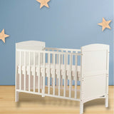 Patut din lemn bebe, 120x60 cm, Transformabil pentru bebe si junior, Din lemn de pin si mdf, Cu sina speciala pentru dentitie, Stabil si rezistent, White, FreeON, Lory