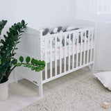 Patut din lemn bebe, 120x60 cm, Transformabil pentru bebe si junior, Din lemn de pin si mdf, Cu sina speciala pentru dentitie, Stabil si rezistent, White, FreeON, Lory