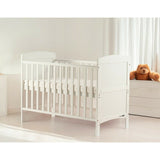 Patut din lemn bebe, 120x60 cm, Transformabil pentru bebe si junior, Din lemn de pin si mdf, Cu sina speciala pentru dentitie, Stabil si rezistent, White, FreeON, Lory