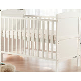 Patut din lemn bebe, 120x60 cm, Transformabil pentru bebe si junior, Din lemn de pin si mdf, Cu sina speciala pentru dentitie, Stabil si rezistent, White, FreeON, Lory