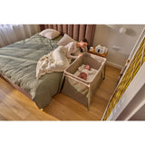 Patut multifunctional, Lionelo, Alice, 3 in 1, 2 trepte de inaltime pentru saltea, Pliabil, Material rezistent Oxford 300D, Cu iesire laterala, Geanta de transport, Pana 15 kg, 0 luni+, 104×70×74 cm, Bej