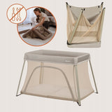 Patut multifunctional, Lionelo, Alice, 3 in 1, 2 trepte de inaltime pentru saltea, Pliabil, Material rezistent Oxford 300D, Cu iesire laterala, Geanta de transport, Pana 15 kg, 0 luni+, 104×70×74 cm, Bej