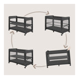 Patut multifunctional, Lionelo, Patty, 5 in 1, 0- 36 luni, Co-sleeper, Tarc de joaca, Patut de calatorie, Laterala rabatabila, 2 trepte reglare saltea, Roti, Husa transport inclusa, Gri