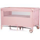 Patut pliabil Chipolino Relax pink marshmallow linen cu laterala culisanta