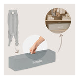 Patut pliant, Lionelo, Amelie, Cu intrare laterala, 100.5×70.5 cm, Include salteluta, roti, geanta pentru transport, Constructie usoara- 7 kg, Cadru stabil din otel, Gri