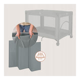 Patut pliant, Lionelo, Amelie, Cu intrare laterala, 100.5×70.5 cm, Include salteluta, roti, geanta pentru transport, Constructie usoara- 7 kg, Cadru stabil din otel, Gri