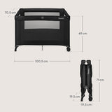 Patut pliant, Lionelo, Amelie, Cu intrare laterala, 100.5×70.5 cm, Include salteluta, roti, geanta pentru transport, Constructie usoara- 7 kg, Cadru stabil din otel, Negru