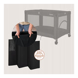Patut pliant, Lionelo, Amelie, Cu intrare laterala, 100.5×70.5 cm, Include salteluta, roti, geanta pentru transport, Constructie usoara- 7 kg, Cadru stabil din otel, Negru