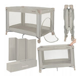Patut pliant, Lionelo, Amelie, Cu intrare laterala, 100.5×70.5 cm, Include salteluta, roti, geanta pentru transport, Constructie usoara- 7 kg, Cadru stabil din otel, Bej