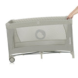 Patut pliant, Lionelo, Flower, Cu doua nivele, Cu arcada, Geanta transport, Masuta de infasat, Bara cu jucarii, Fereastra laterala, 120x60 cm, Conform cu standardele europeane de securitate EN 716 si EN12221, Cappuccino