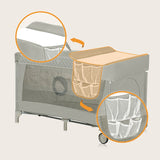 Patut pliant, Lionelo, Flower, Cu doua nivele, Cu arcada, Geanta transport, Masuta de infasat, Bara cu jucarii, Fereastra laterala, 120x60 cm, Conform cu standardele europeane de securitate EN 716 si EN12221, Cappuccino