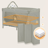 Patut pliant, Lionelo, Flower, Cu doua nivele, Cu arcada, Geanta transport, Masuta de infasat, Bara cu jucarii, Fereastra laterala, 120x60 cm, Conform cu standardele europeane de securitate EN 716 si EN12221, Cappuccino