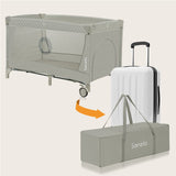 Patut pliant, Lionelo, Flower, Cu doua nivele, Cu arcada, Geanta transport, Masuta de infasat, Bara cu jucarii, Fereastra laterala, 120x60 cm, Conform cu standardele europeane de securitate EN 716 si EN12221, Cappuccino