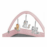 Patut pliant, Lionelo, Flower, Cu doua nivele, Cu arcada, Geanta transport, Masuta de infasat, Bara cu jucarii, Fereastra laterala, 120x60 cm, Conform cu standardele europeane de securitate EN 716 si EN12221, Roz, Resigilat