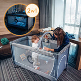 Patut pliant, Lionelo, Flower, Cu doua nivele, Cu arcada, Geanta transport, Masuta de infasat, Bara cu jucarii, Fereastra laterala, 120x60 cm, Conform cu standardele europeane de securitate EN 716 si EN12221, Cappuccino