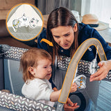 Patut pliant, Lionelo, Flower, Cu doua nivele, Cu arcada, Geanta transport, Masuta de infasat, Bara cu jucarii, Fereastra laterala, 120x60 cm, Conform cu standardele europeane de securitate EN 716 si EN12221, Cappuccino