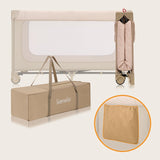 Patut pliant, Lionelo, Jasmin Easy Fold, Pana la 15 kg, Usor de pliat, Cu doua nivele, Cu saltea ergonomica T25, Cu intrare laterala cu fermoar, 2 roti cu frana, 123 x 67 cm, Conform cu EN 716, 0-36 luni, Bej