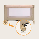 Patut pliant, Lionelo, Jasmin Easy Fold, Pana la 15 kg, Usor de pliat, Cu doua nivele, Cu saltea ergonomica T25, Cu intrare laterala cu fermoar, 2 roti cu frana, 123 x 67 cm, Conform cu EN 716, 0-36 luni, Bej