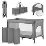 Patut pliant, Lionelo, Jasmin Easy Fold, Pana la 15 kg, Usor de pliat, Cu doua nivele, Cu saltea ergonomica T25, Cu intrare laterala cu fermoar, 2 roti cu frana, 123 x 67 cm, Conform cu EN 716, 0-36 luni, Gri