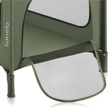 Patut pliant, Lionelo, Jasmin Easy Fold, Pana la 15 kg, Usor de pliat, Cu doua nivele, Cu saltea ergonomica T25, Cu intrare laterala cu fermoar, 2 roti cu frana, 123 x 67 cm, Conform cu EN 716, 0-36 luni, Verde