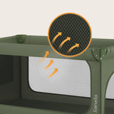 Patut pliant, Lionelo, Jasmin Easy Fold, Pana la 15 kg, Usor de pliat, Cu doua nivele, Cu saltea ergonomica T25, Cu intrare laterala cu fermoar, 2 roti cu frana, 123 x 67 cm, Conform cu EN 716, 0-36 luni, Verde