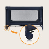 Patut pliant, Lionelo, Jasmin Easy Fold, Pana la 15 kg, Usor de pliat, Cu doua nivele, Cu saltea ergonomica T25, Cu intrare laterala cu fermoar, 2 roti cu frana, 123 x 67 cm, Conform cu EN 716, 0-36 luni, Albastru