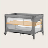 Patut pliant, Lionelo, Jasmin Easy Fold, Pana la 15 kg, Usor de pliat, Cu doua nivele, Cu saltea ergonomica T25, Cu intrare laterala cu fermoar, 2 roti cu frana, 123 x 67 cm, Conform cu EN 716, 0-36 luni, Gri