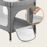 Patut pliant, Lionelo, Jasmin Easy Fold, Pana la 15 kg, Usor de pliat, Cu doua nivele, Cu saltea ergonomica T25, Cu intrare laterala cu fermoar, 2 roti cu frana, 123 x 67 cm, Conform cu EN 716, 0-36 luni, Gri