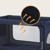 Patut pliant, Lionelo, Jasmin Easy Fold, Pana la 15 kg, Usor de pliat, Cu doua nivele, Cu saltea ergonomica T25, Cu intrare laterala cu fermoar, 2 roti cu frana, 123 x 67 cm, Conform cu EN 716, 0-36 luni, Albastru