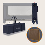 Patut pliant, Lionelo, Jasmin Easy Fold, Pana la 15 kg, Usor de pliat, Cu doua nivele, Cu saltea ergonomica T25, Cu intrare laterala cu fermoar, 2 roti cu frana, 123 x 67 cm, Conform cu EN 716, 0-36 luni, Albastru