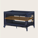 Patut pliant, Lionelo, Jasmin Easy Fold, Pana la 15 kg, Usor de pliat, Cu doua nivele, Cu saltea ergonomica T25, Cu intrare laterala cu fermoar, 2 roti cu frana, 123 x 67 cm, Conform cu EN 716, 0-36 luni, Albastru