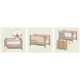 Patut pliant, Lionelo, Jasmin Easy Fold, Pana la 15 kg, Usor de pliat, Cu doua nivele, Cu saltea ergonomica T25, Cu intrare laterala cu fermoar, 2 roti cu frana, 123 x 67 cm, Conform cu EN 716, 0-36 luni, Bej