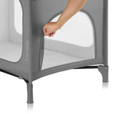 Patut pliant, Lionelo, Jasmin Easy Fold, Pana la 15 kg, Usor de pliat, Cu doua nivele, Cu saltea ergonomica T25, Cu intrare laterala cu fermoar, 2 roti cu frana, 123 x 67 cm, Conform cu EN 716, 0-36 luni, Gri