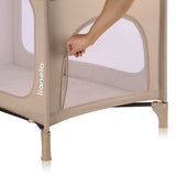 Patut pliant, Lionelo, Jasmin Easy Fold, Pana la 15 kg, Usor de pliat, Cu doua nivele, Cu saltea ergonomica T25, Cu intrare laterala cu fermoar, 2 roti cu frana, 123 x 67 cm, Conform cu EN 716, 0-36 luni, Bej