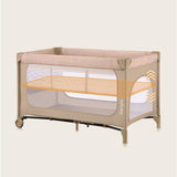 Patut pliant, Lionelo, Jasmin Easy Fold, Pana la 15 kg, Usor de pliat, Cu doua nivele, Cu saltea ergonomica T25, Cu intrare laterala cu fermoar, 2 roti cu frana, 123 x 67 cm, Conform cu EN 716, 0-36 luni, Bej