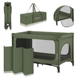 Patut pliant, Lionelo, Jasmin Easy Fold, Pana la 15 kg, Usor de pliat, Cu doua nivele, Cu saltea ergonomica T25, Cu intrare laterala cu fermoar, 2 roti cu frana, 123 x 67 cm, Conform cu EN 716, 0-36 luni, Verde