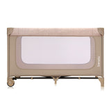 Patut pliant, Lionelo, Jasmin Easy Fold, Pana la 15 kg, Usor de pliat, Cu doua nivele, Cu saltea ergonomica T25, Cu intrare laterala cu fermoar, 2 roti cu frana, 123 x 67 cm, Conform cu EN 716, 0-36 luni, Bej
