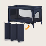 Patut pliant, Lionelo, Jasmin Easy Fold, Pana la 15 kg, Usor de pliat, Cu doua nivele, Cu saltea ergonomica T25, Cu intrare laterala cu fermoar, 2 roti cu frana, 123 x 67 cm, Conform cu EN 716, 0-36 luni, Albastru