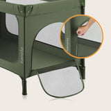 Patut pliant, Lionelo, Jasmin Easy Fold, Pana la 15 kg, Usor de pliat, Cu doua nivele, Cu saltea ergonomica T25, Cu intrare laterala cu fermoar, 2 roti cu frana, 123 x 67 cm, Conform cu EN 716, 0-36 luni, Verde