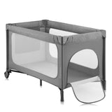 Patut pliant, Lionelo, Jasmin Easy Fold, Pana la 15 kg, Usor de pliat, Cu doua nivele, Cu saltea ergonomica T25, Cu intrare laterala cu fermoar, 2 roti cu frana, 123 x 67 cm, Conform cu EN 716, 0-36 luni, Gri