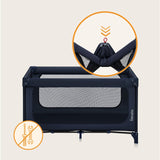 Patut pliant, Lionelo, Jasmin Easy Fold, Pana la 15 kg, Usor de pliat, Cu doua nivele, Cu saltea ergonomica T25, Cu intrare laterala cu fermoar, 2 roti cu frana, 123 x 67 cm, Conform cu EN 716, 0-36 luni, Albastru