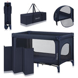 Patut pliant, Lionelo, Jasmin Easy Fold, Pana la 15 kg, Usor de pliat, Cu doua nivele, Cu saltea ergonomica T25, Cu intrare laterala cu fermoar, 2 roti cu frana, 123 x 67 cm, Conform cu EN 716, 0-36 luni, Albastru